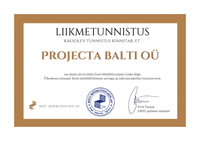 Liimetunnistus Projecta Balti OÜ 11 Projecta Balti OÜ